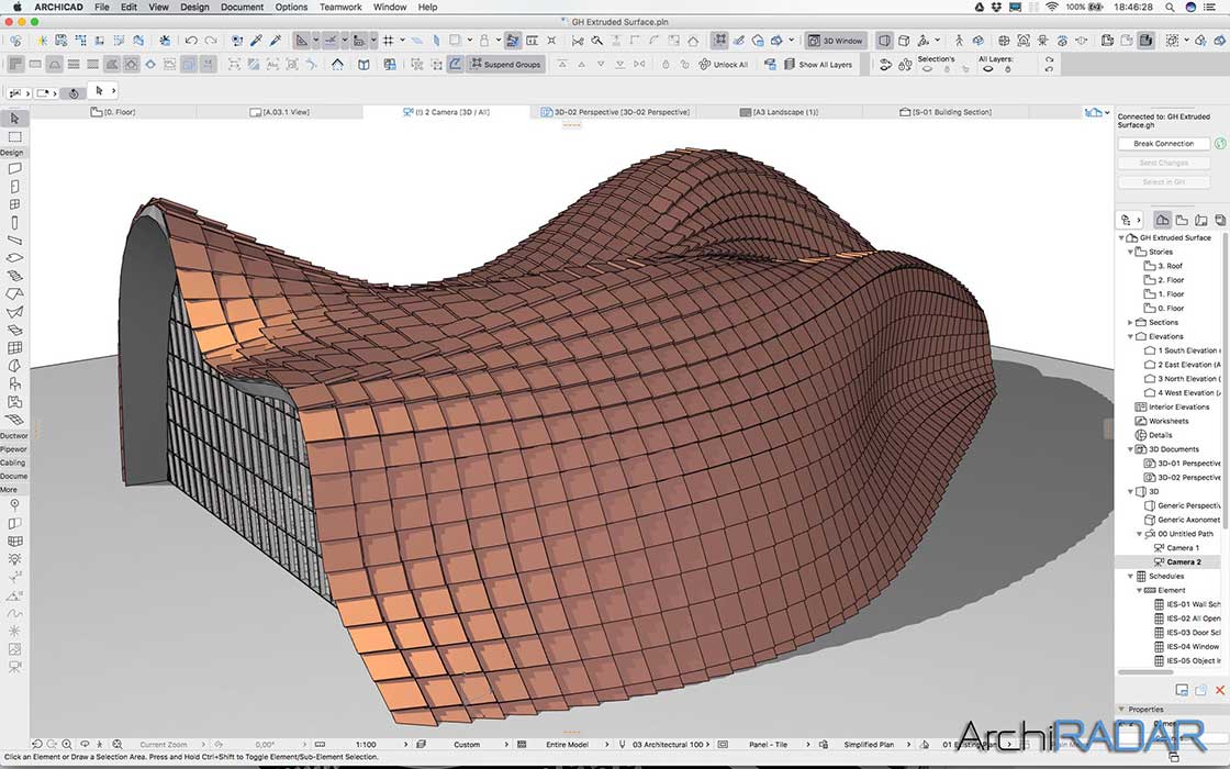 Grasshopper Archicad Extruded surface 01