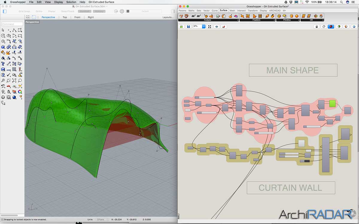Grasshopper Archicad Extruded surface 02
